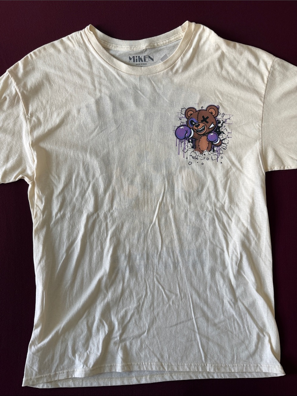 Graphic T-Shirt Cream with Purple Boxing Bear Print